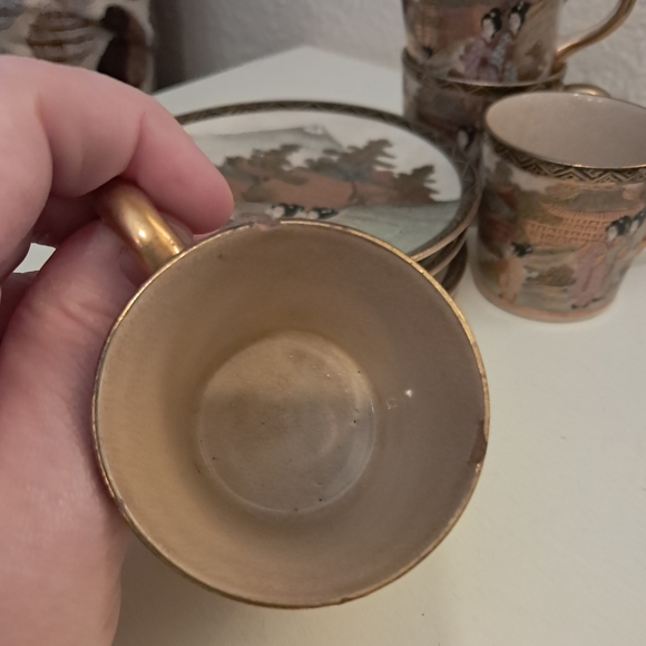 Antique Marked Japanese Meiji Satsuma Cup & Saucer Sets Geisha Mountain 3 Each - Picture 4 of 14